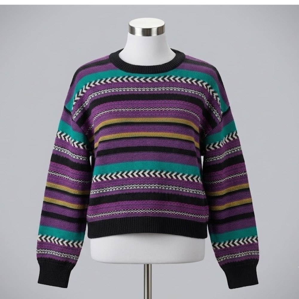 Wrangler Womens Retro Striped Acrylic Knit Crewneck Sweater Multi Size Small